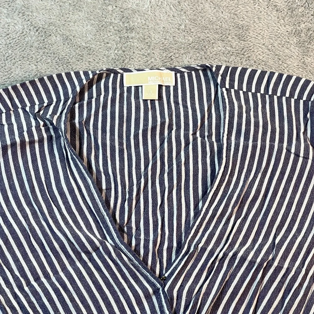 Michael Kors Striped Wrap Top Blouse Navy‎ Blue White Short Sleeve